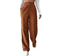 Corduroy Straight Pants Women, Wide Leg Corduroy Trousers, Straight Leg Pants Casual High Waisted Straight Leg Vintage, Soft Elastic Waistband, for Fall Winter (XL,Orange)