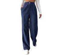 Corduroy Straight Pants Women, Wide Leg Corduroy Trousers, Straight Leg Pants Casual High Waisted Straight Leg Vintage, Soft Elastic Waistband, for Fall Winter (M,Blue)