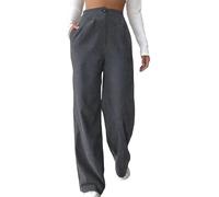 Corduroy Straight Pants Women, Wide Leg Corduroy Trousers, Straight Leg Pants Casual High Waisted Straight Leg Vintage, Soft Elastic Waistband, for Fall Winter (XL,Gray-b)