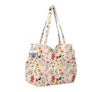 Corduroy Tote Bag - Multi Pocket Shoulder Purse | Large Capacity Cute Handb