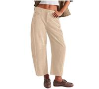 Corduroy Trousers Women, Women's Corduroy Baggy Pants, Vintage Barrel Mid-Rise Elasticated Pants, Casual Wide Leg Cropped Pants (Beige,XL)