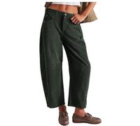 Corduroy Trousers Women, Women's Corduroy Baggy Pants, Vintage Barrel Mid-Rise Elasticated Pants, Casual Wide Leg Cropped Pants (Green,XXL)
