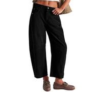 Corduroy Trousers Women, Women's Corduroy Baggy Pants, Vintage Barrel Mid-Rise Elasticated Pants, Casual Wide Leg Cropped Pants (Black,XXL)