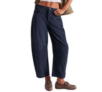 Corduroy Trousers Women, Women's Corduroy Baggy Pants, Vintage Barrel Mid-Rise Elasticated Pants, Casual Wide Leg Cropped Pants (Navy,XXL)