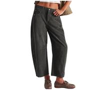 Corduroy Trousers Women, Women's Corduroy Baggy Pants, Vintage Barrel Mid-Rise Elasticated Pants, Casual Wide Leg Cropped Pants (Gray,S)