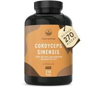 Cordyceps Sinensis cápsulas - 19500mg (10:1) alta dosis - 270 cápsulas - 207 g - con 40% de polisacáridos bioactivos - Testado en laboratorio - Vegano - TRUE NATURE