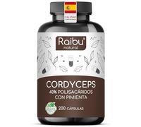 Cordyceps Sinensis Raibu, 200 Cápsulas - 21000 mg de Cordyceps por Dosis Diaria (Extracto 10:1, CS-4) con 40% de Polisacáridos - Alta dosis, Sin Aditivos y Vegano