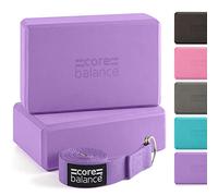 Core Balance Set Bloque Espuma Yoga Con Correa - Ladrillo Soporte De Yoga Pilates. Alta Densidad, Resistente, Firme, Ligero - Correa Algodón Con Hebilla D GRATIS, 5 colores