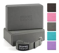 Core Balance Set Bloque Espuma Yoga Con Correa - Ladrillo Soporte De Yoga Pilates. Alta Densidad, Resistente, Firme, Ligero - Correa Algodón Con Hebilla D GRATIS, 5 colores