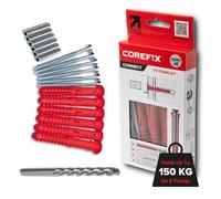 Corefix Fijaciones de pared para TV de 100 mm, tacos y tornillos para colgar televisores montados en la pared, soporta 150 kg en 6 accesorios, núcleo de acero reforzado, paquete de 6, broca incluida