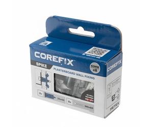 Corefix Spike - Juego de 8 fijaciones para placas de yeso resistentes, kit de bricolaje con tornillos M5 x 60 mm. Fácil de instalar sin necesidad de taladro. Anclaje para paneles de yeso, enchufe de