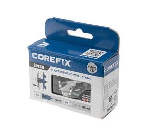 Corefix Spike - Juego de 8 fijaciones para placas de yeso resistentes, kit de bricolaje con tornillos M5 x 40 mm. Fácil de instalar sin necesidad de taladro. Anclaje para paneles de yeso, enchufe de