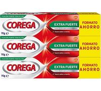 Corega Crema Fijadora Para Prótesis Dentales, Extra Fuerte, Durante Todo el Día, Sabor a Menta Fresca, Pack 3 Unidades x 70 g