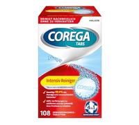 Corega Limpiador dental intensivo de TABS, protección completa para prótesis dentales extraíbles/terceros dientes, 1 x 108 pastillas de limpieza de dientes