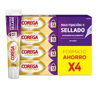 Corega Max Fijación+ Sellado, Máximo Sellado, Crema Fijadora Para Prótesis Dentales, Hasta 12 Horas de Fijación, 4x70 g