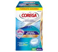 Corega Oxígeno Bio-Activo, Tabletas Limpiadoras Para Prótesis Dentales, Eliminación de Olores y Bacterias, Mantenimiento y Cuidado Bucal Avanzado, Limpieza en 3 Minutos, Pack 108 Tabletas