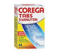 Corega Pastillas de 3 minutos para dentaduras completas y parciales, retenedores y alineadores, guías de protección bucal y otros aparatos extraíbles, 1 x 66 unidades.