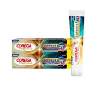 Corega Supreme Todo en 1, Crema Fijadora Para Prótesis Dentales, Con la Mejor Tecnología de Poder de Mordida de Corega, Fijación Fuerte, Sellado, Comodidad, Sin Sabor, Pack de 2 x 70 g