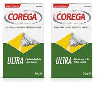Corega Ultra, Polvo Para Fijación de Prótesis Dentales, Sabor Menta, Fijación Todo el Dia, 50 g (Paquete de 2)