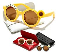 Coregiftr Polarized Kids Sunglasses for Girls Boys, Round Sun Glasses with Custom Name & Cute Icon for Beach Party Outdoor Activities