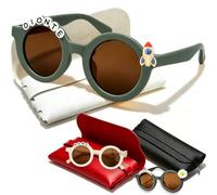 Coregiftr Polarized Kids Sunglasses for Girls Boys, Round Sun Glasses with Custom Name & Cute Icon for Beach Party Outdoor Activities