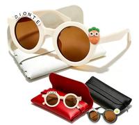 Coregiftr Polarized Kids Sunglasses for Girls Boys, Round Sun Glasses with Custom Name & Cute Icon for Beach Party Outdoor Activities