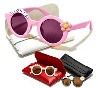 Coregiftr Polarized Kids Sunglasses for Girls Boys, Round Sun Glasses with Custom Name & Cute Icon for Beach Party Outdoor Activities