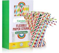 Coreint® Pajitas de papel, 100 pajitas de papel para bodas, fiestas, restaurantes, jugos, café, bebidas frías, postres y decoración de bricolaje, pajitas flexibles coloridas, pajitas desechables