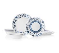 Corelle 3516 Vajilla de 12 piezas para 4, resistente a los astillados, vidrio, Artemis, Vitrelle