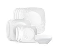 Corelle Cherish - Juego de vajilla de 16 piezas, servicio para 4, 8 platos y cuencos, resistentes a astillas y roturas, platos de cena y cuencos de cena, color blanco