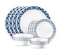 Corelle® Cobalt Circles - Juego de vajilla sin taza de 16 piezas, servicio de 4