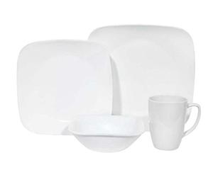 Corelle - Juego de vajilla de 16 piezas, de vidrio Vitrelle resistente a las roturas y las desportilladuras, modelo Pure White, servicio para 4 personas, color blanco