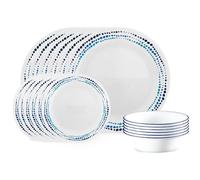 Corelle Juego de vajilla de 18 piezas, azul océano, servicio azul y blanco para 6, vajilla resistente a las astillas, incluye platos llanos de 26 cm, platos de ensalada de 17 cm y cuencos de sopa y