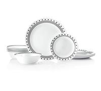 Corelle Juego de vajilla de 18 piezas, bloque de ciudad, servicio en blanco y negro para 6, vajilla resistente a las astillas, incluye platos llanos de 26 cm, platos de ensalada de 17 cm y cuencos de