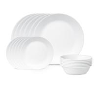 Corelle - Juego de vajilla de 18 Piezas, de Vidrio Vitrelle Resistente a Las roturas y Las desportilladuras, Modelo Winter Frost Blanco, Servicio para 6 Personas.
