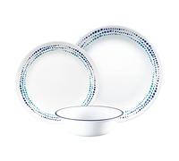 Corelle Juego de vajilla (juego de 12 piezas, azul océano) - Juego de vajilla para 4, incluye 4: platos, platos laterales y cuencos, 3 veces más duraderos, la mitad del espacio y el peso de la