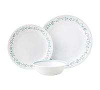 Corelle Juego de vajilla (juego de 12 piezas, casa de campo) - Juego de vajilla para 4 4 x: platos llanos, platos laterales y cuencos 3 veces más duraderos, la mitad del espacio y el peso de la