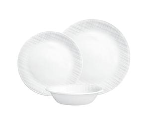 Corelle Juego de vajilla (juego de 12 piezas, tejido de lino) - El juego de vajilla para 4 incluye 4: platos llanos, platos laterales y cuencos 3 veces más duraderos, la mitad del espacio y el peso de