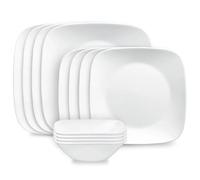 Corelle® Pure White - Vajilla cuadrada de 12 piezas, servicio para 4 personas