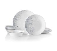 Corelle Vajilla de 18 piezas, color azul y blanco para 6, vajilla resistente a las astillas, incluye platos llanos de 26 cm, platos de ensalada de 17 cm y cuencos de sopa y cereales de 530 ml