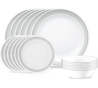 Corelle Vajilla de 18 piezas, gris místico, servicio para 6, vajilla resistente a las astillas, incluye platos llanos de 26 cm, platos de ensalada de 17 cm y cuencos de sopa y cereales de 530 ml