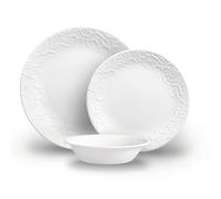 Corelle Vajilla para 12 personas Bella Faenza, vajilla premium de cristal Vitrelle™ triple, apta para horno a 175 °C, apta para microondas, congelador y lavavajillas