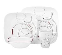 Corelle Vajilla, Vidrio y Porcelana, Rojo y Gris, 16-Piece
