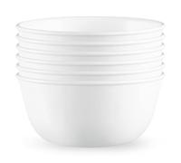 Corelle Vitrelle - Juego de 6 cuencos para sopa/cereales de 28 onzas, resistentes a las astillas y a las grietas para sopa, ramen, cereales y más, vidrio de triple capa, blanco frío invernal