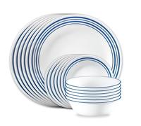 Corelle Vitrelle - Juego de vajilla de 18 piezas para 6 personas, vidrio de triple capa y resistente a las astillas, juego de platos y cuencos redondos ligeros, Laila