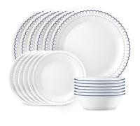 Corelle Vitrelle - Juego de vajilla de 18 piezas, servicio para 6, platos y cuencos redondos ligeros, vidrio de triple capa, resistente a las astillas, apto para microondas y lavavajillas, Caspio,