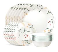 Corelle Vitrelle - Juego de vajilla de vidrio de 18 piezas, servicio para 6, juegos de platos y cuencos de vidrio resistentes a astillas y grietas, flores silvestres