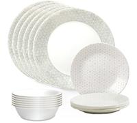 Corelle Vitrelle - Juego de vajilla de vidrio de 18 piezas, servicio para 6, juegos de platos y cuencos de vidrio resistentes a astillas y grietas de triple capa, Knox