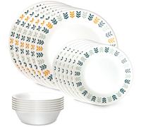Corelle Vitrelle Juegos de vajilla de vidrio de 18 piezas Servicio para 6 juegos de platos y tazones de vidrio resistente a astillas y grietas de