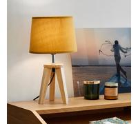 COREP Lámpara de mesa Yoga, amarillo mostaza/madera clara, 34 cm, algodón/madera